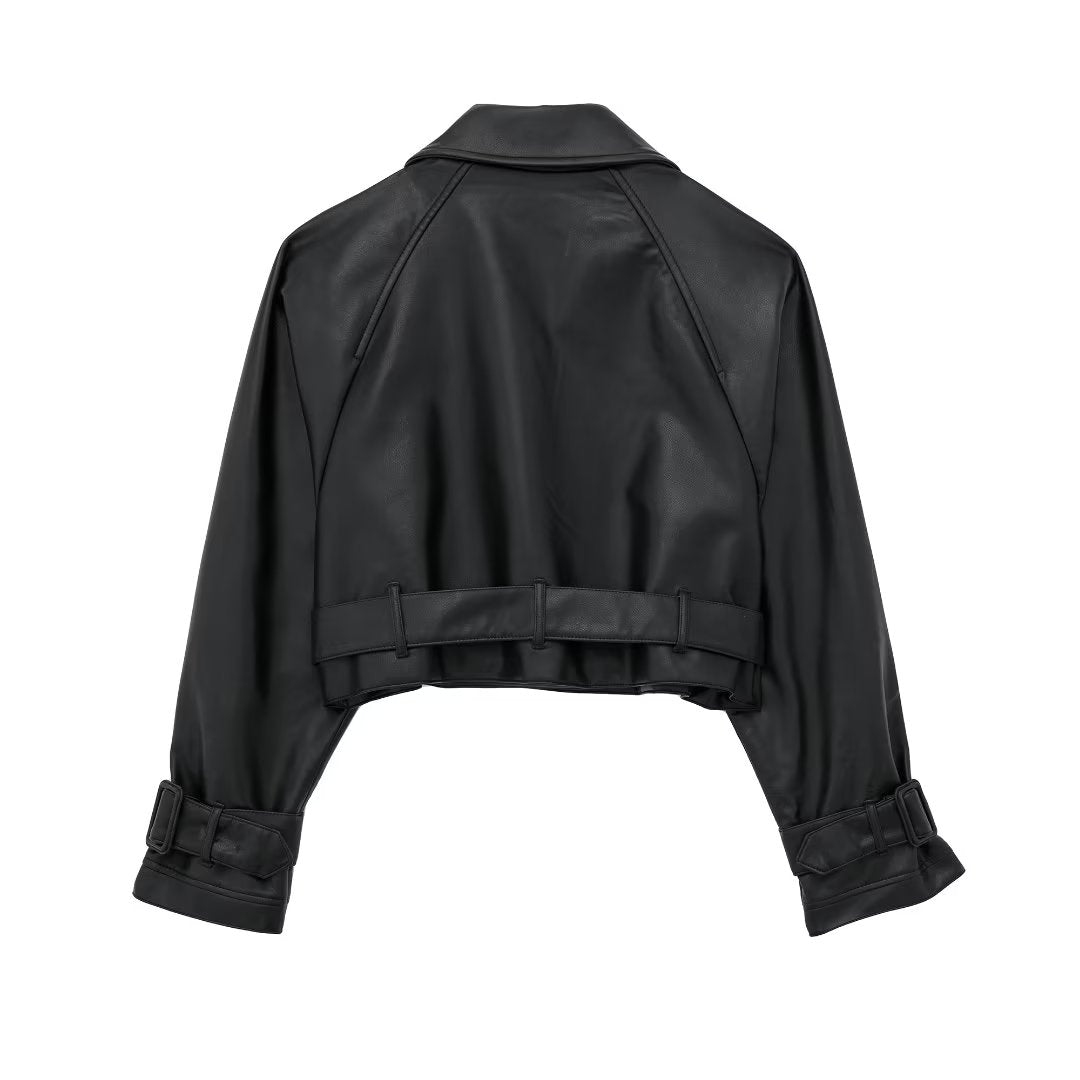 Women's Cropped Faux Leather Trench Jacket
