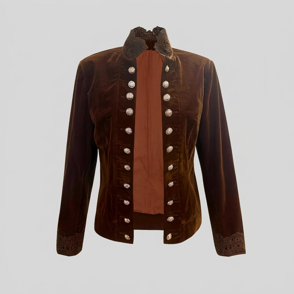 Julieta - Women's Lace-Trimmed Velvet Military Jacket