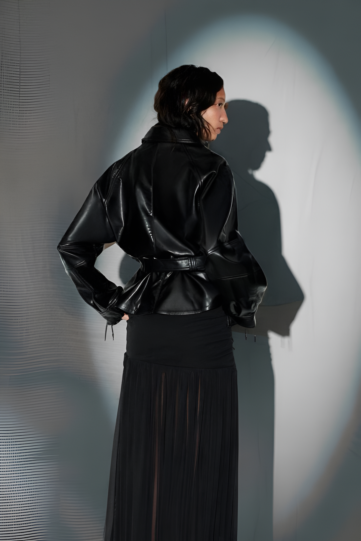 MARVENA Leather Look Peplum Jacket