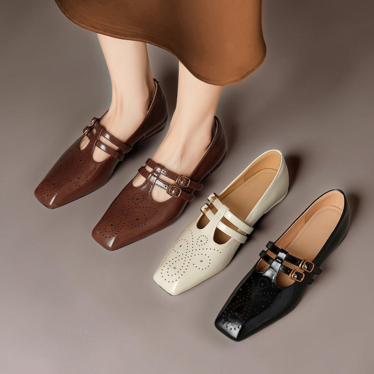 Katherine | Brogued Dual-Strap Mary Jane Pump