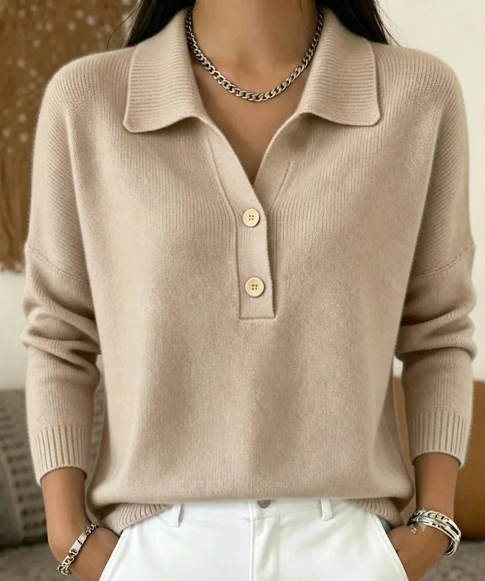 Women's Polo Sweater | Long Sleeve Knit V-Neck