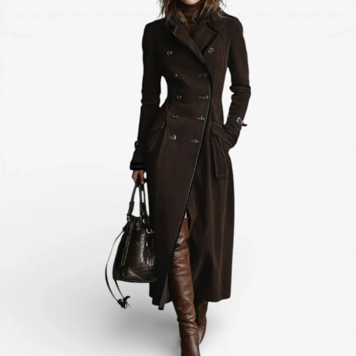Women's Trench Coat | Double Breasted Suede Long Sleeve
