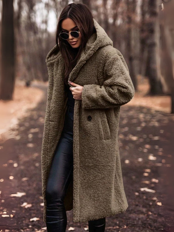Women's Teddy Coat Double-Breasted with Removable Belt