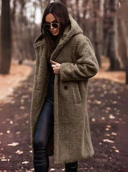 Women's Teddy Coat Double-Breasted with Removable Belt
