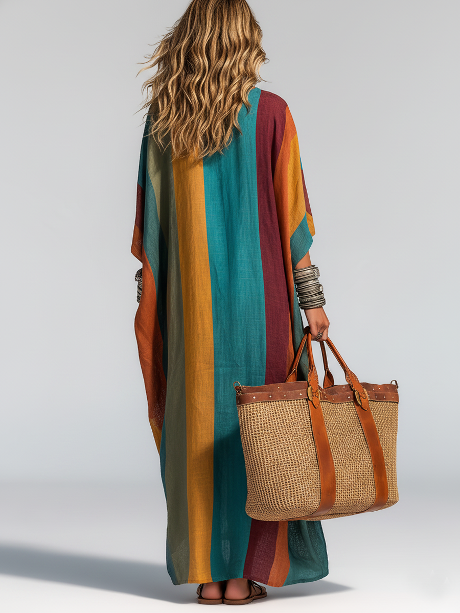 Chloe | Contrast Cotton-Linen Maxi Dress