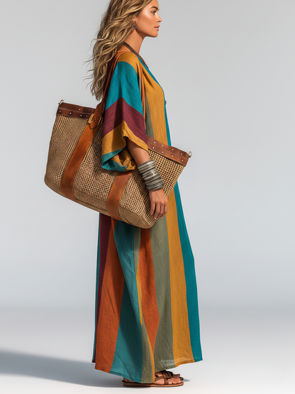 Chloe | Contrast Cotton-Linen Maxi Dress