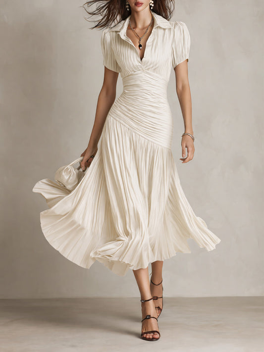 Adriana - Retro Striped Satin Midi Dress