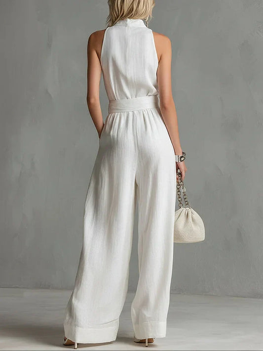 Elegant City Jumpsuit – Belted, Sleeveless, Wide-Leg Fit • S1