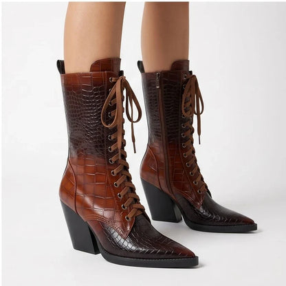 Briarwood Croc-Embossed Lace-Up Boots