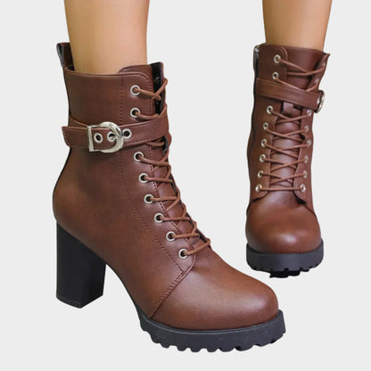 Hazel | Stylish Lace-Up Block-Heel Combat Ankle Boots for Women