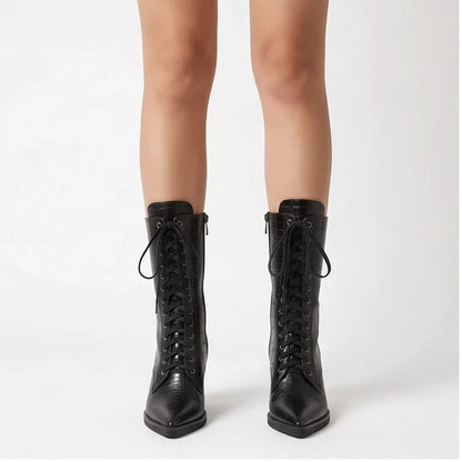 Briarwood Croc-Embossed Lace-Up Boots