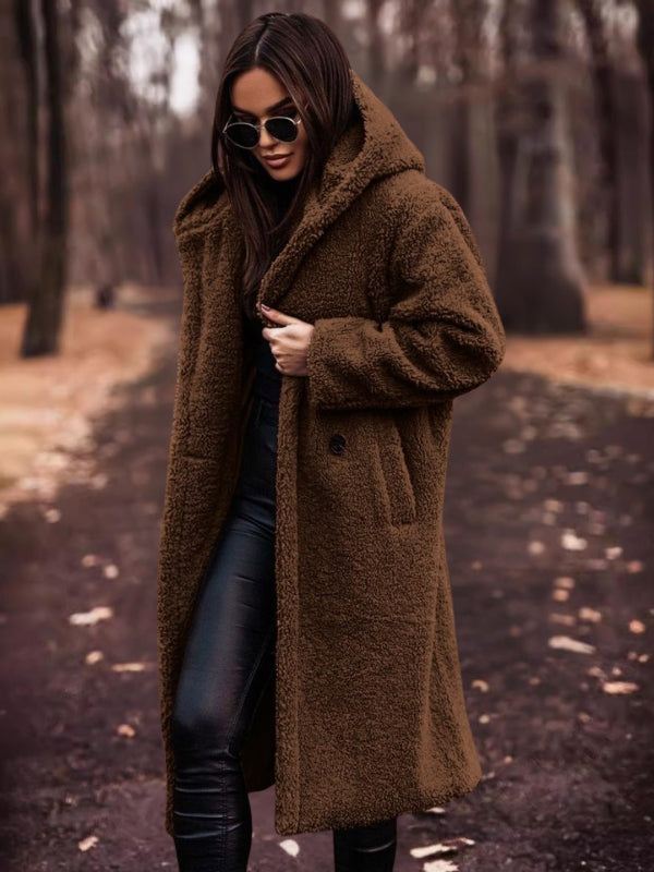 Women's Teddy Coat Double-Breasted with Removable Belt
