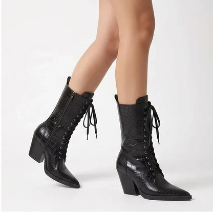 Briarwood Croc-Embossed Lace-Up Boots