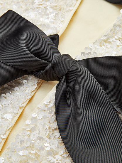 Textured Sequin Jacket with Velvet Bow Detail