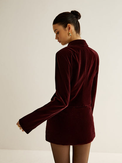 Velvet Collared Jacket & Mini Skirt Set