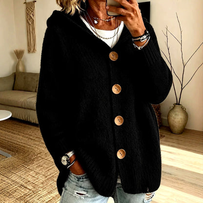 Bernadette - Women's Oversized Hooded Button-Front Knit Cardigan
