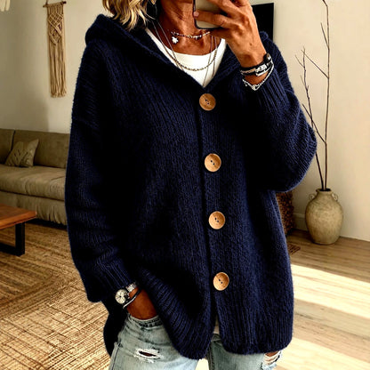 Bernadette - Women's Oversized Hooded Button-Front Knit Cardigan