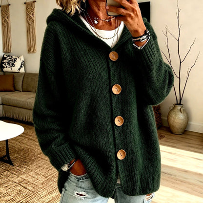 Bernadette - Women's Oversized Hooded Button-Front Knit Cardigan