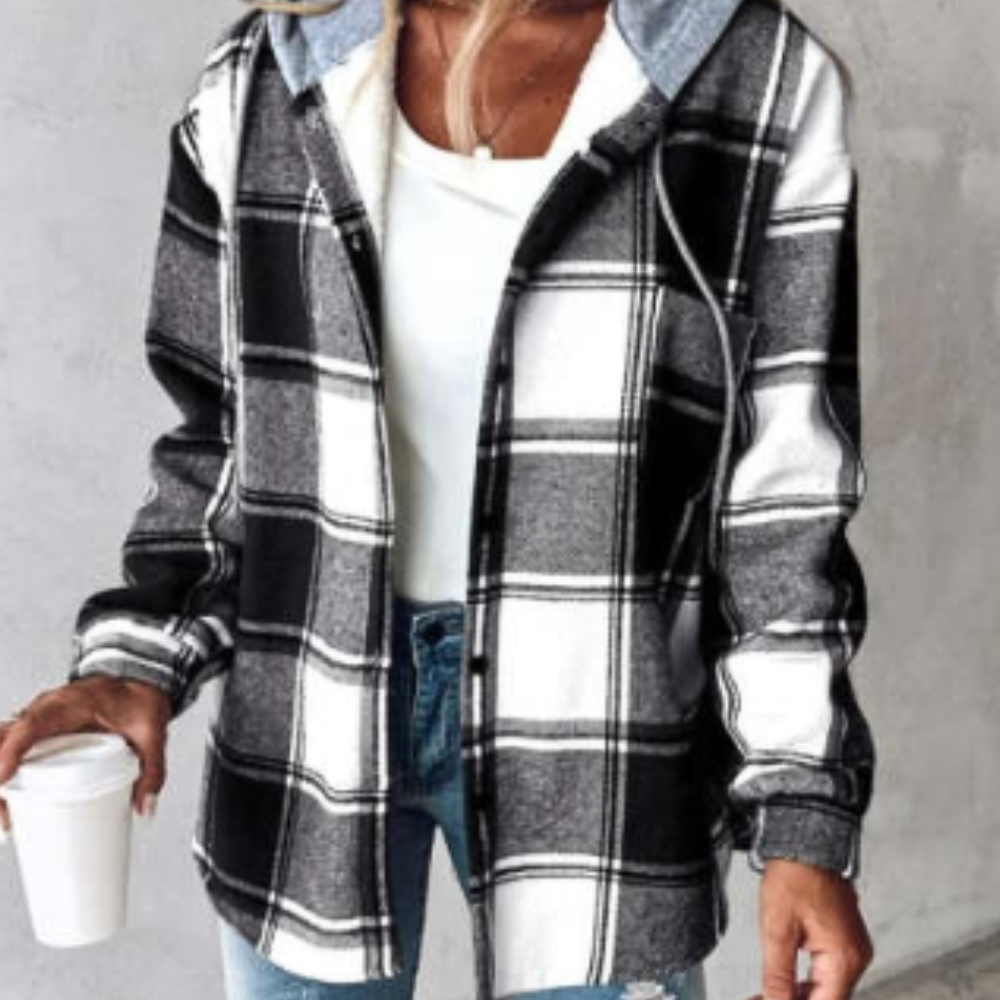 Women's Lightweight Plaid Jacket with Hood