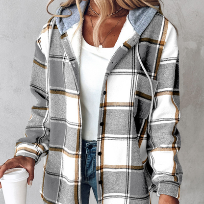 Women's Lightweight Plaid Jacket with Hood