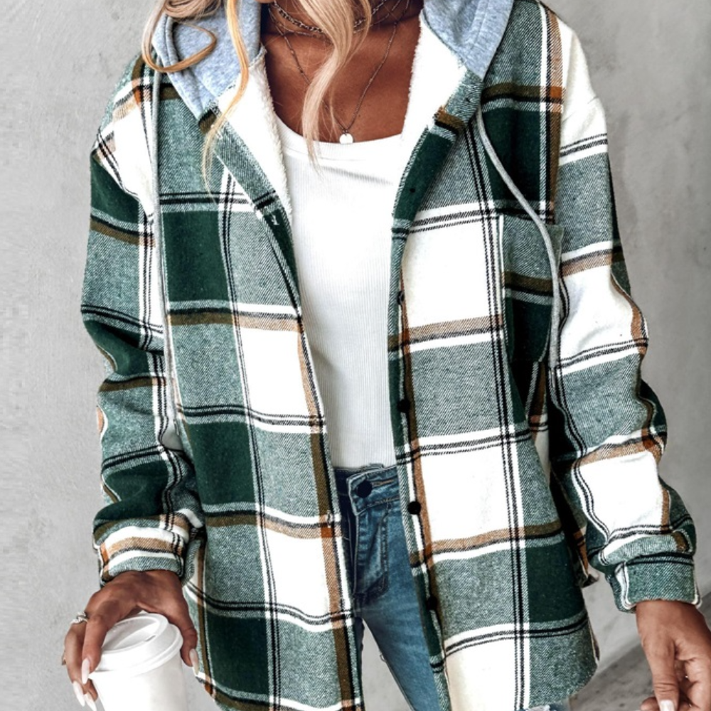Women's Lightweight Plaid Jacket with Hood