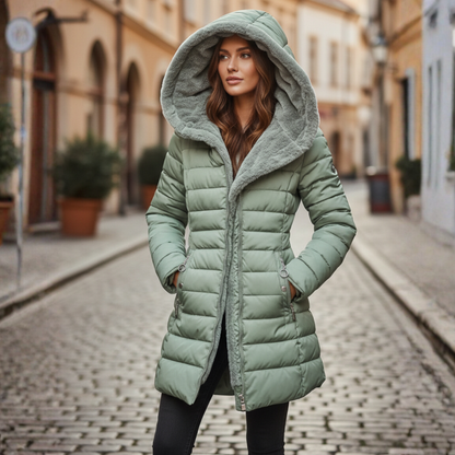 Women's Quilted Hooded Puffer Coat with Side Pockets