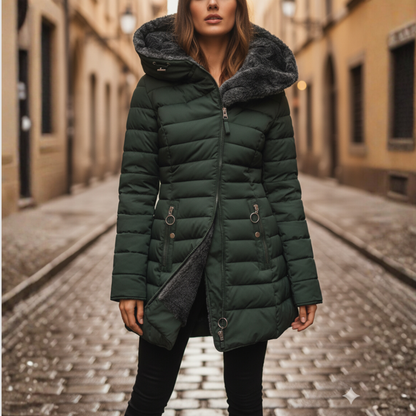 Women's Quilted Hooded Puffer Coat with Side Pockets