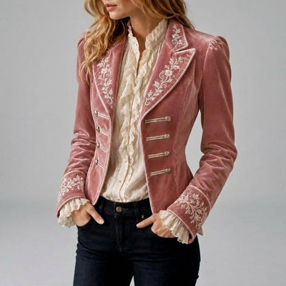 Carmen - Women's Double-Breasted Velvet Tailored Jacket