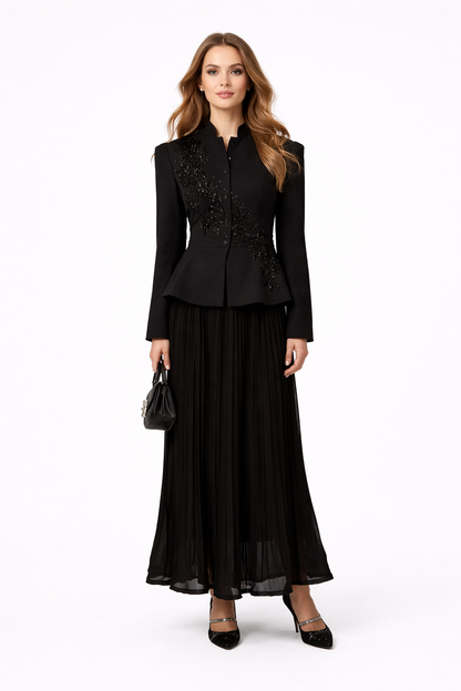 GRACEFUL ARRIVAL Lace Jacket & Pleated Skirt Set
