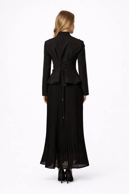 GRACEFUL ARRIVAL Lace Jacket & Pleated Skirt Set