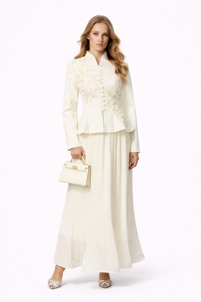 GRACEFUL ARRIVAL Lace Jacket & Pleated Skirt Set