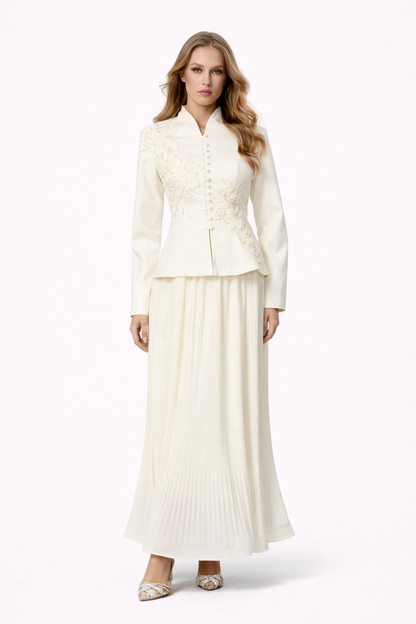 GRACEFUL ARRIVAL Lace Jacket & Pleated Skirt Set
