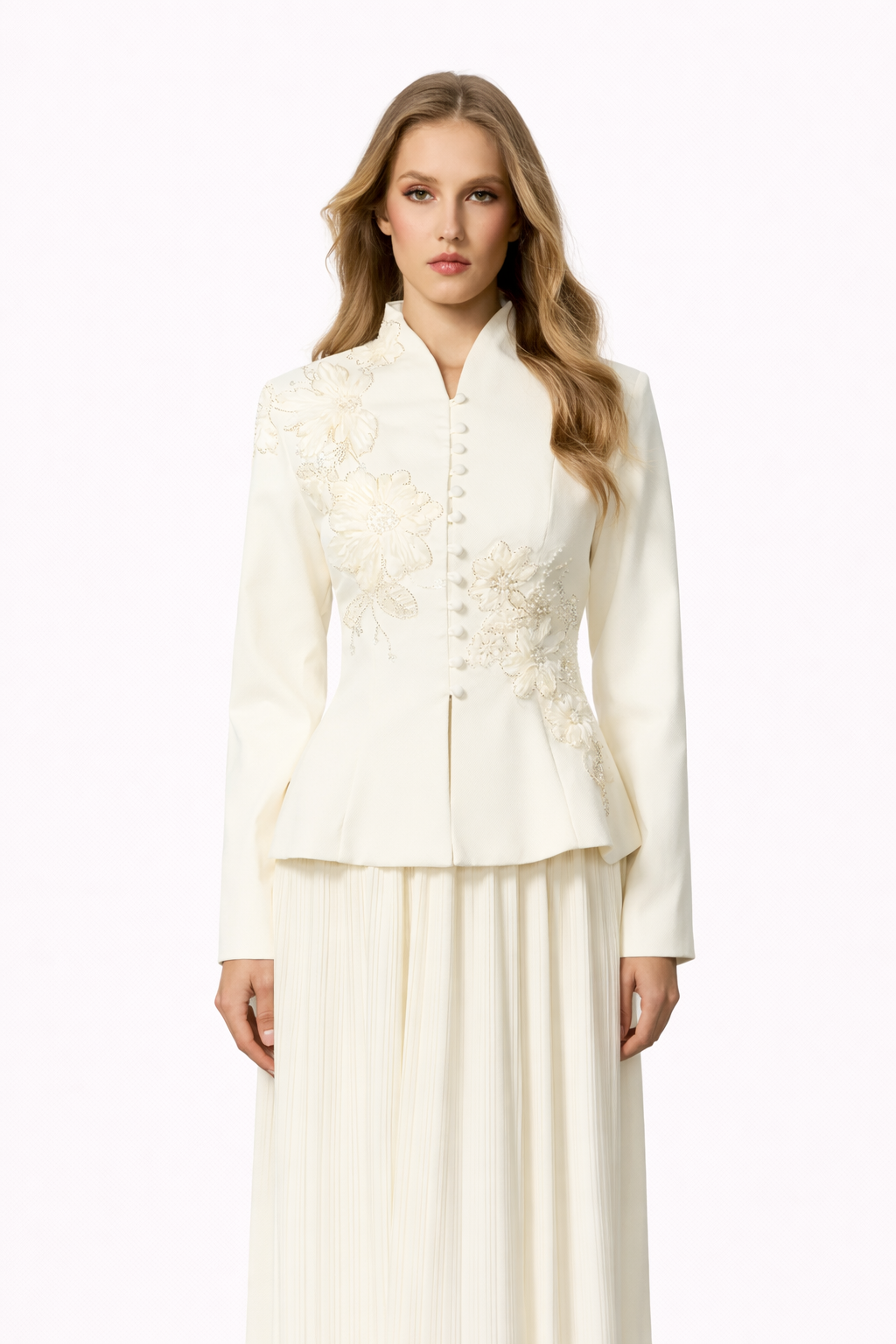GRACEFUL ARRIVAL Lace Jacket & Pleated Skirt Set