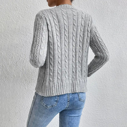 Cropped Cable Knit Cardigan - Button Front Knit Sweater