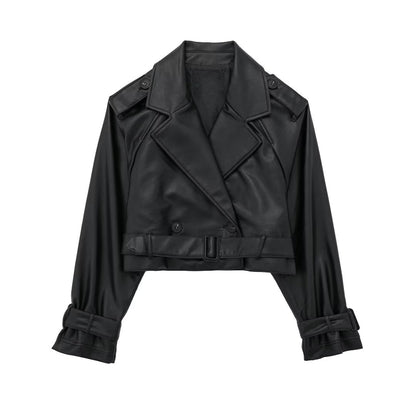 Women's Cropped Faux Leather Trench Jacket
