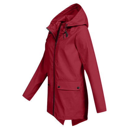 Women's Long Hooded Raincoat for Winter