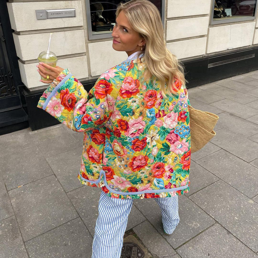 Women's Vintage-Inspired Quilted Floral Jacket