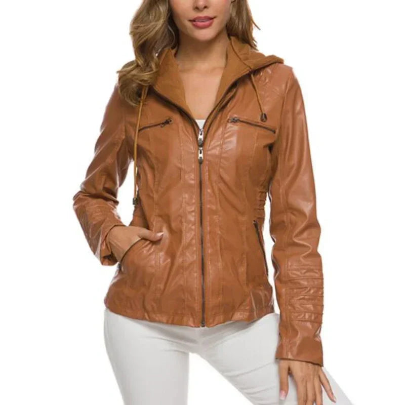 Women's Hooded Faux Leather Jacket