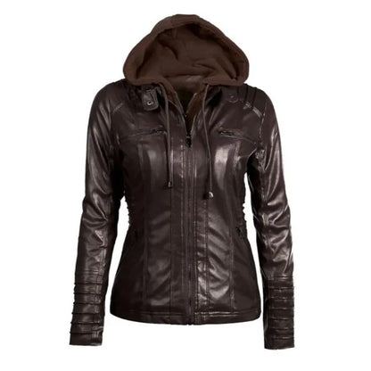 Women's Hooded Faux Leather Jacket