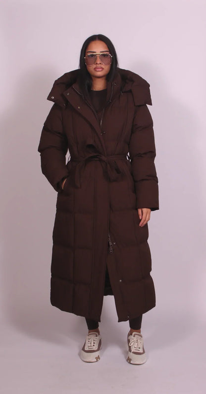 Klara – Long Belted Puffer Coat Jacket