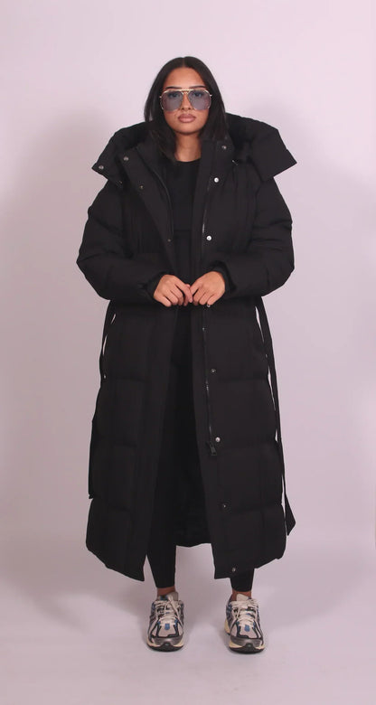 Klara – Long Belted Puffer Coat Jacket