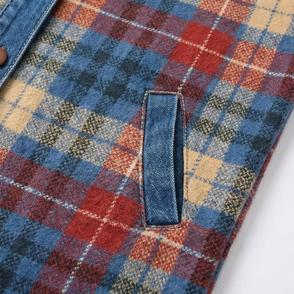 Jessy – Women’s Contrast Denim Plaid Hooded Jacket