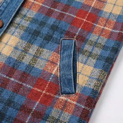 Jessy – Women’s Contrast Denim Plaid Hooded Jacket