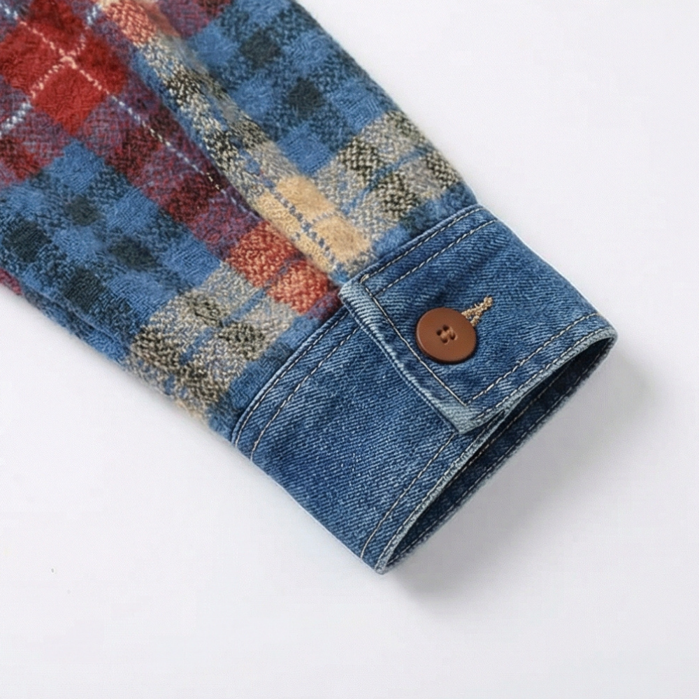 Jessy – Women’s Contrast Denim Plaid Hooded Jacket
