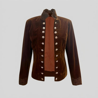 Julieta -  Women's Lace-Trimmed Velvet Military Jacket