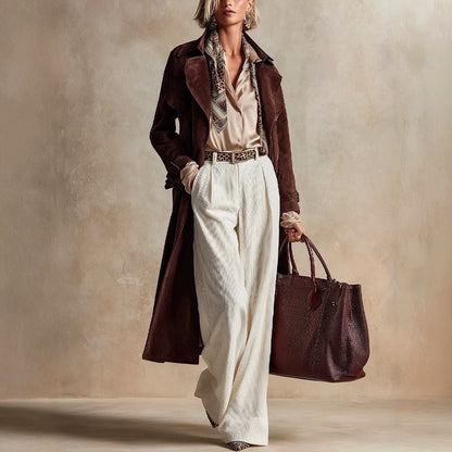 Lilian - Women's Long Suede Trench Coat
