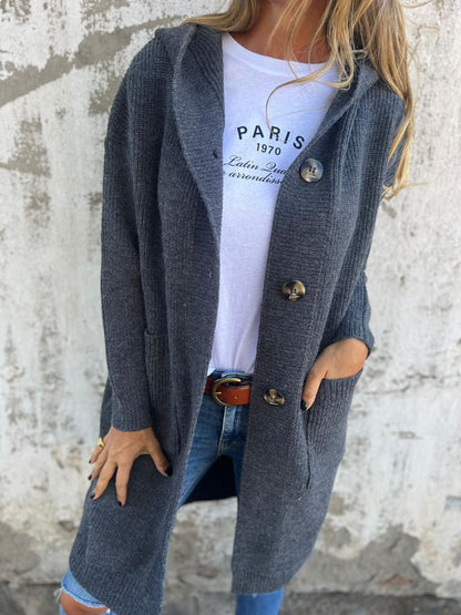 Women's Long Knit Cardigan with Buttons