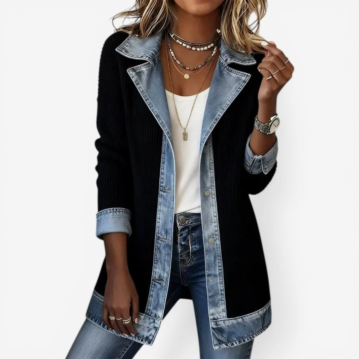 Elena | Elegant Layered Collar Button Jacket