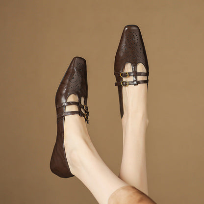 Lorraine | Brogued Double-Strap Mary Jane Flat