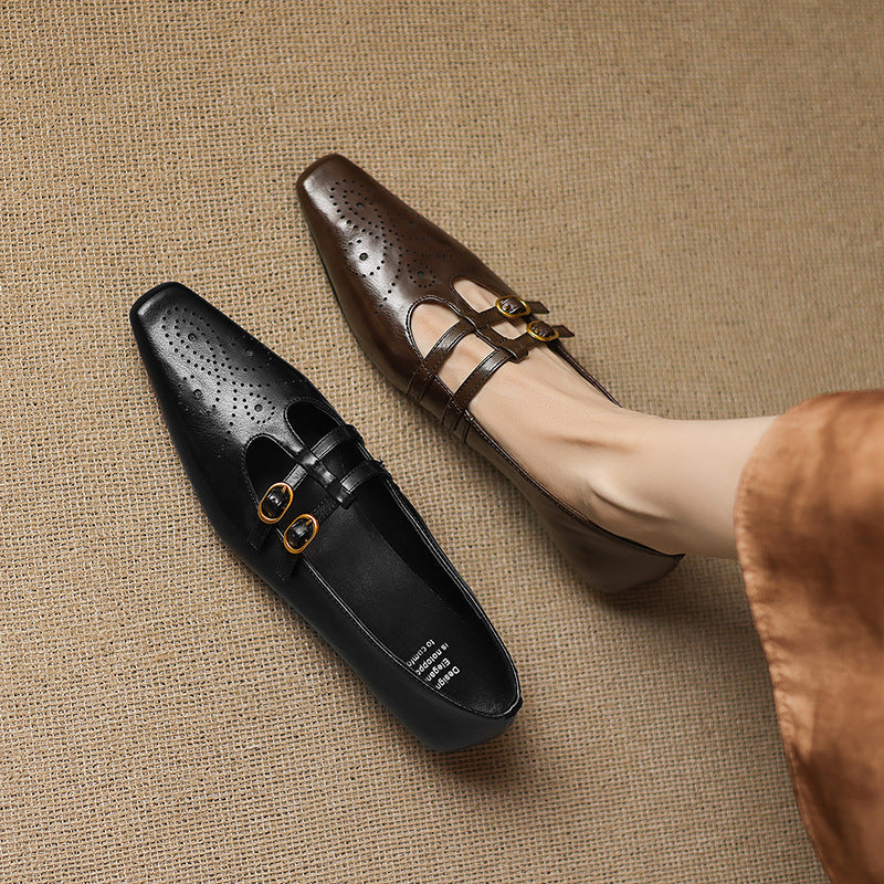 Lorraine | Brogued Double-Strap Mary Jane Flat